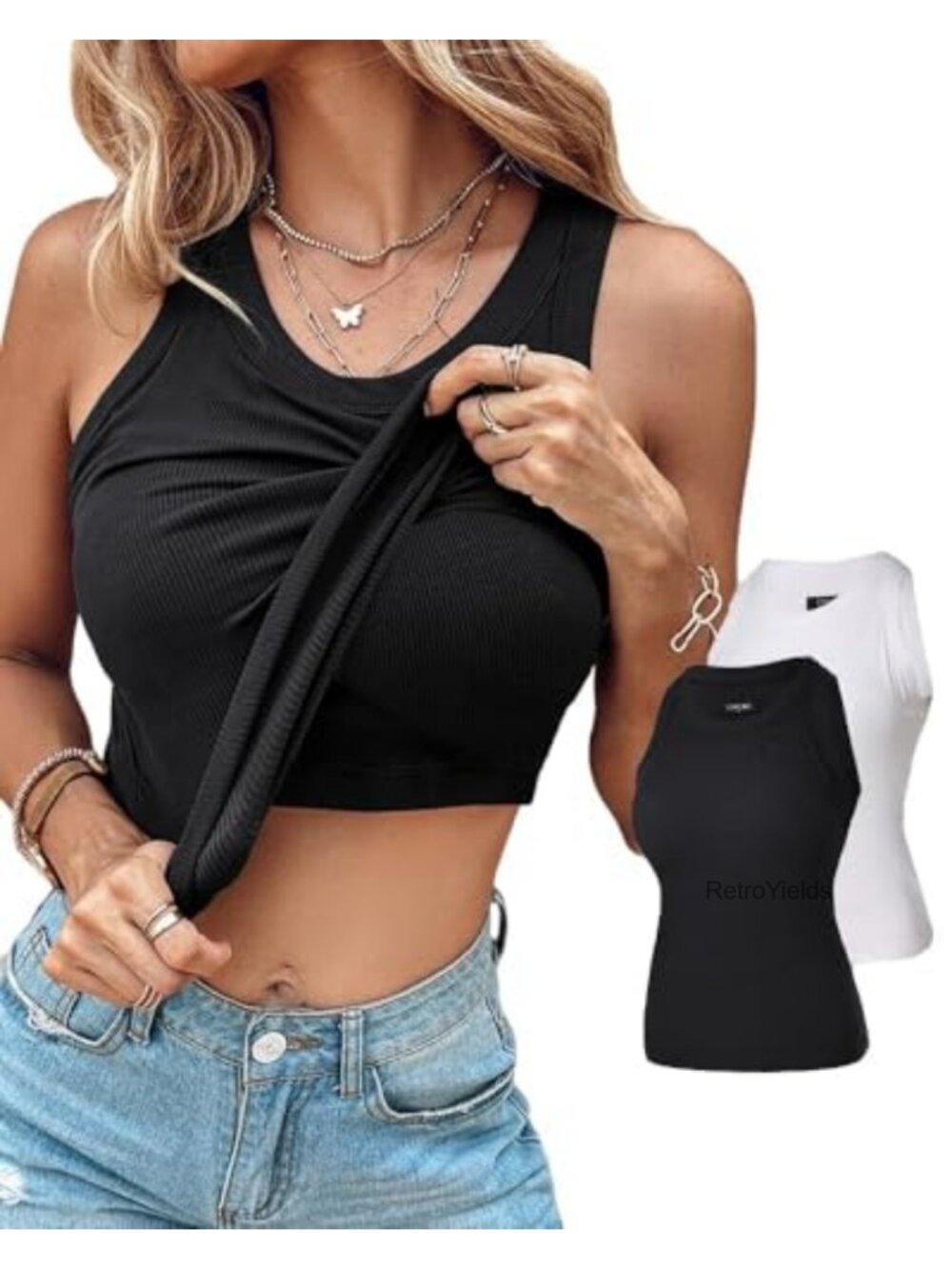 Ribbed Tank Top Set with Built-in Bra Racerback Workout Tops